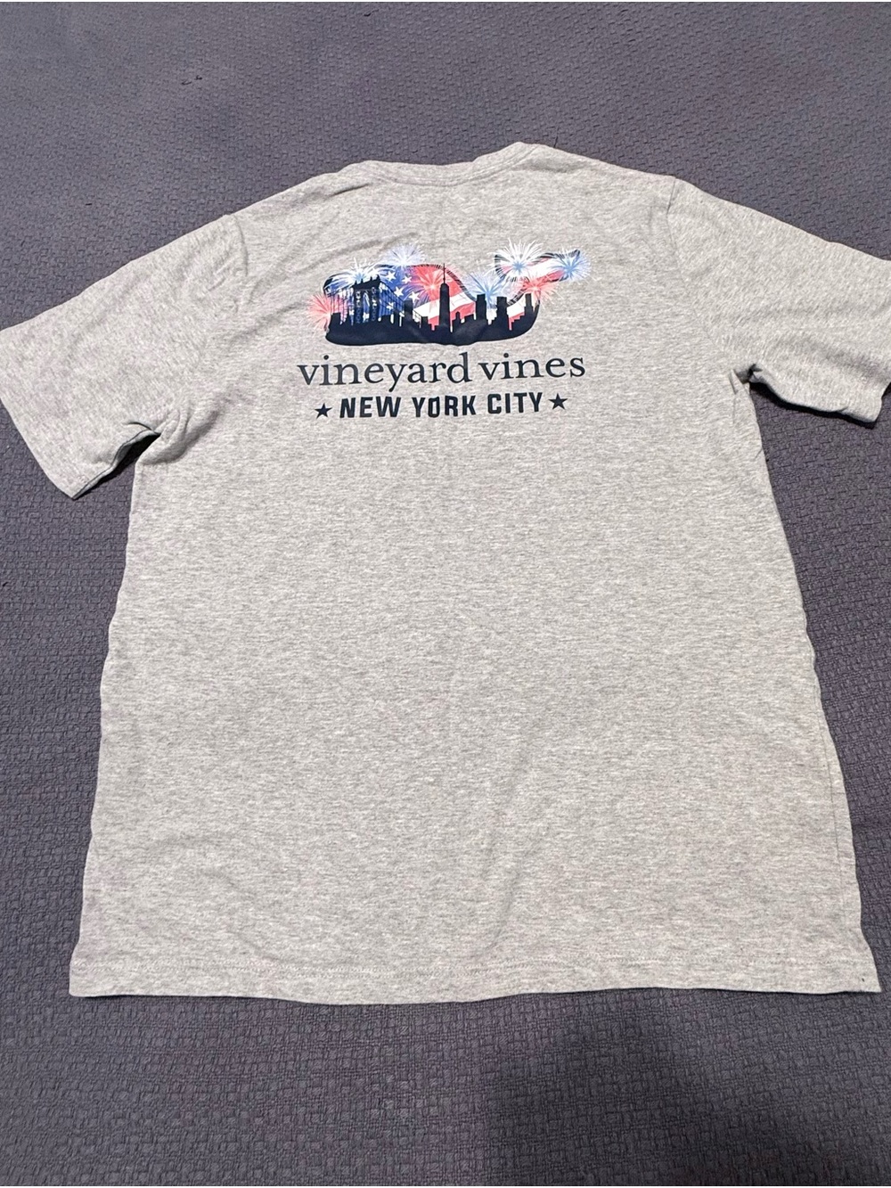 Vineyard Vines Gray New York City Skyline Tee with Red & Blue Accents